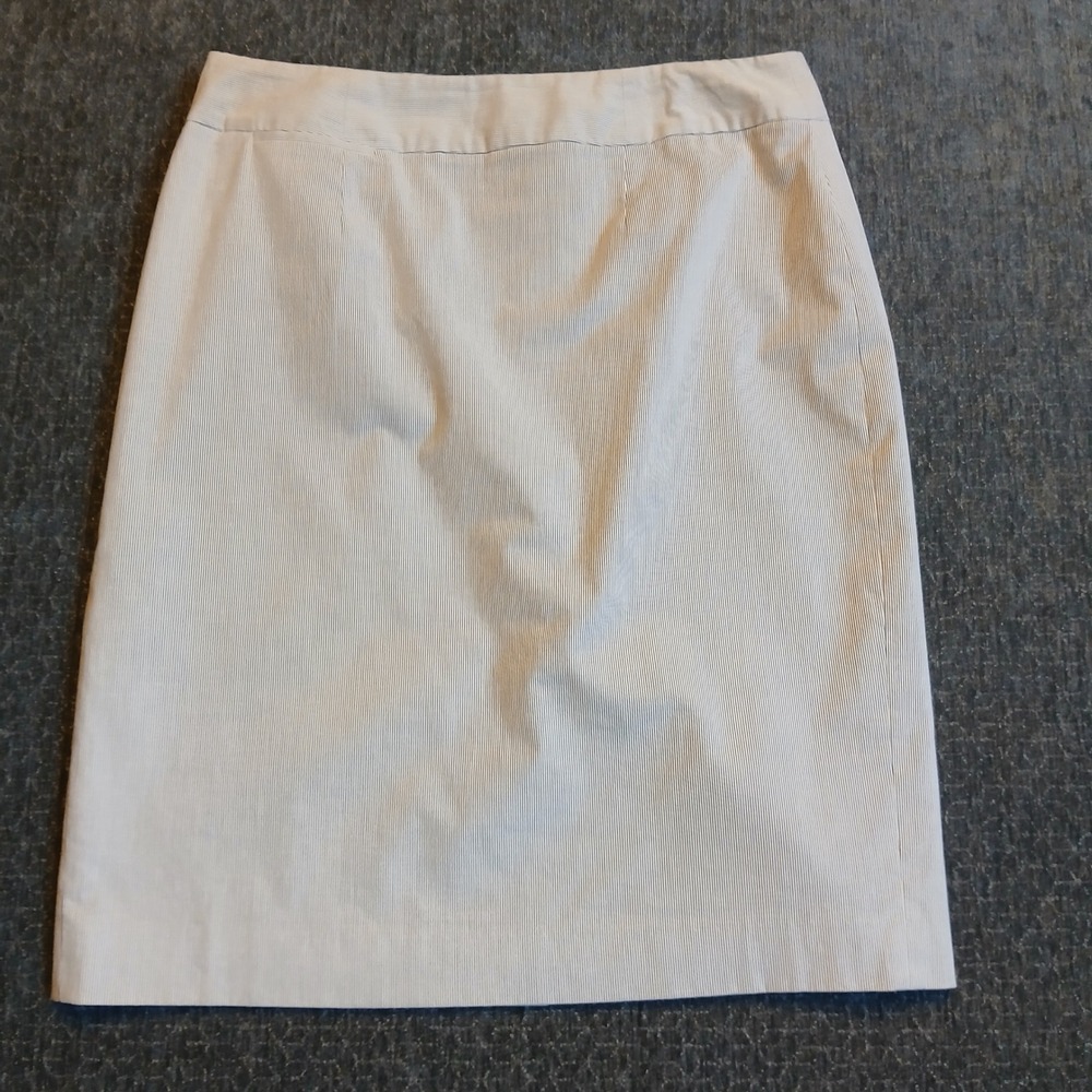 Calvin Klein Blue White Seersucker Pinstripe Pencil Skirt Cotton Blend Size 12